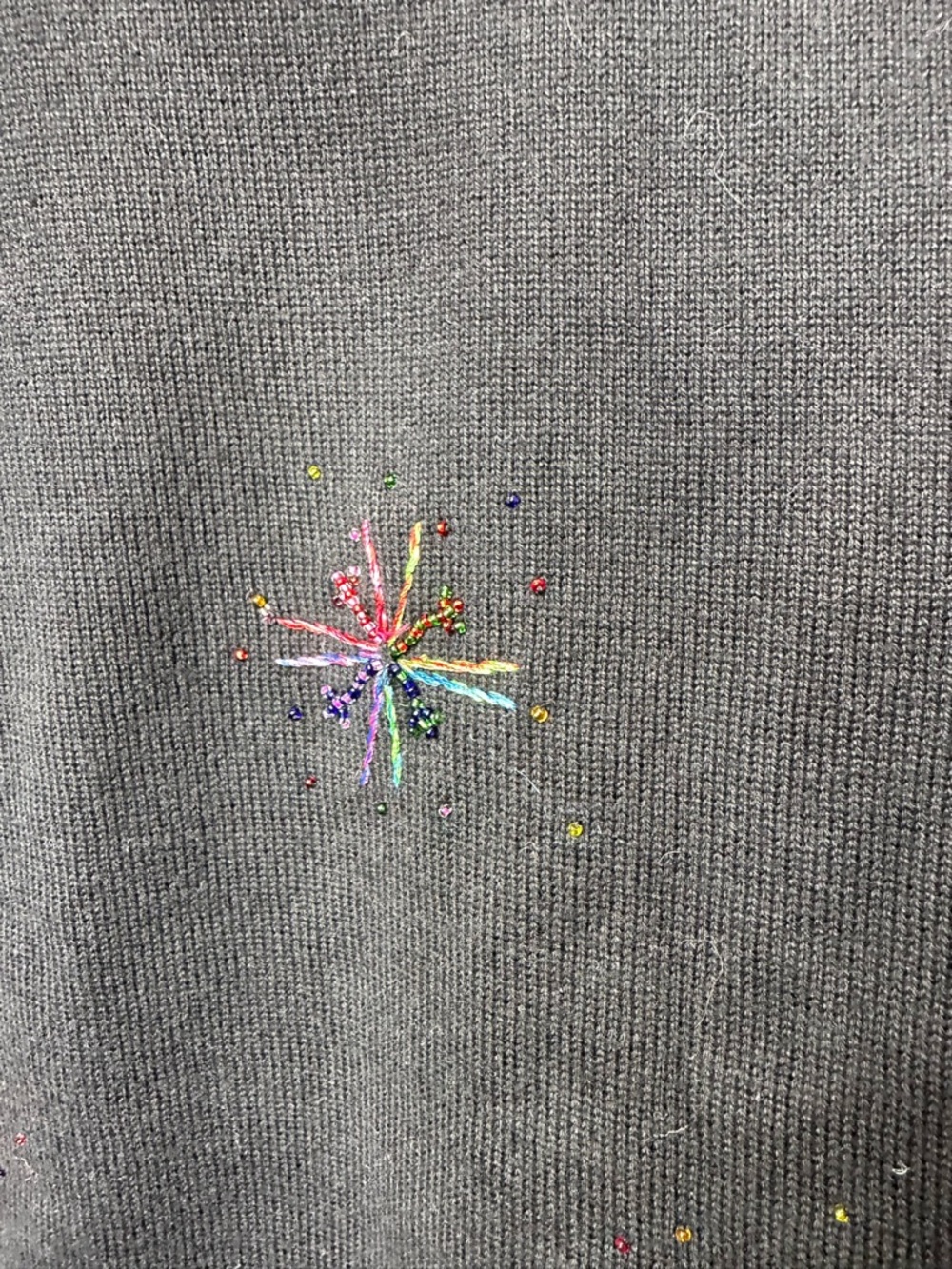 Talbots vintage Black Sweater with Embroidered Multicolor Detail med - Picture 4 of 6